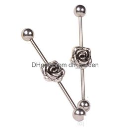 Plugs Tunnels 38Mm Long Rose Industrial Barbell Earring Body Jewellery Ear Piercing Drop Delivery Dhgarden Dhqtu