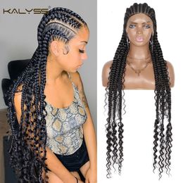 Human Hair Wigs Kalyss Synthetic Box Cornrow Braided 35" Full Lace Front Wig Braiding afro braid wig With Baby For Black Women 230217