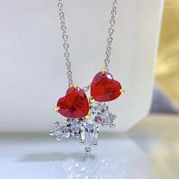 Chains 2023 925 Silver Red Corundum Pigeon Blood Ruby Necklace Sweet Heart Charm Girl