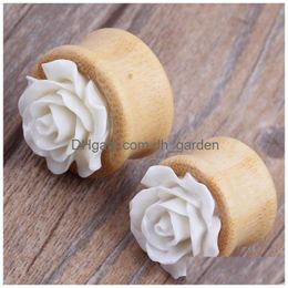 Plugs Tunnels Bamboo Hollow Flesh Tunnel With Flower For Wholesales Body Jewellery Facotry Sales Piercing Stretcher Drop Deli Dhgarden Dhtmv