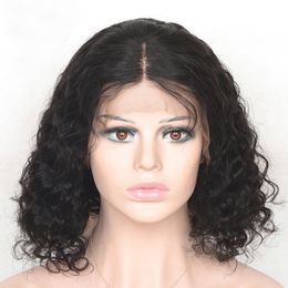 Deep Wave 10-18inch 13X4 Lace Front Bob Wig Curly 150% 180% 210% Density Malaysian 100% Human Hair Natural Colour