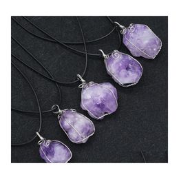 Pendant Necklaces Fashion Natural Stone Wire Wrap Irregar Amethyst Crystal Necklace For Women Jewelry Carshop2006 Drop Delivery Penda Dheaf