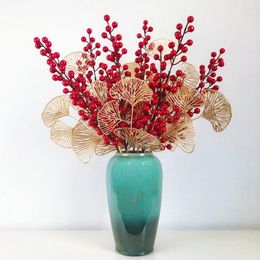 Decorative Flowers Artificial Red Berry Bouquet Fake Plant Xmas Tree Ornaments Year Party Christmas Decoration For Home Decor