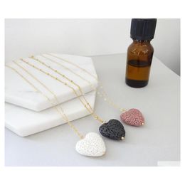 Pendant Necklaces Fashion Gold Natural Heart Love Lava Stone Necklace Aromatherapy Essential Oil Diffuser For Women Jewellery Drop Del Dhkrz