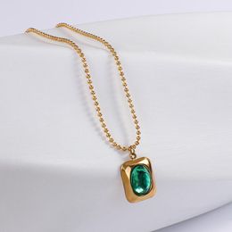 Pendant Necklaces Greatera Trendy Square Green Stone For Women Golden Stainless Steel Beads Chain Choker Necklace Jewellery GiftPendant