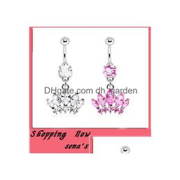 Navel Bell Button Rings Fashion Belly Crystal Sier Zircon Crown Stainless Steel Y Body Piercing Jewelry Drop Delivery Dhgarden Dh90M