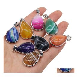 Charms Fashion Stripe Agate Stone Waterdrop Sier Colour Edged Pendant Diy For Bracelet Necklace Earrings Jewellery Making Yzedibleshop Dhygw