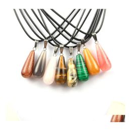 Pendant Necklaces Natural Stone Crystal Quartz Opal Long Water Drop Necklace Leather Chains For Men Women Fashion Jewellery Delivery Pe Dhyqw