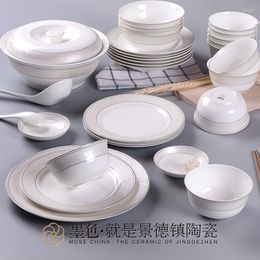 Dinnerware Sets The Black Cloud Net 30 Pc Jingdezhen Ceramic Tableware Bowl Dish European Bone China Porcelain Relief Suit