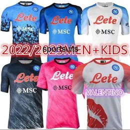 2022 2023 Napoli Soccer Jersey Nápoles Camisa de fútbol 22 23 Kvaratskhelia Zielinski Osimhen Maglietta Insigne Mertens Man uniforme Kit para niños
