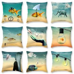 Pillow Polyester Printing Pillowcase Goldfish Elephant Pianist Dream Wind Sofa Cover Home Deco Bedding /Decorative
