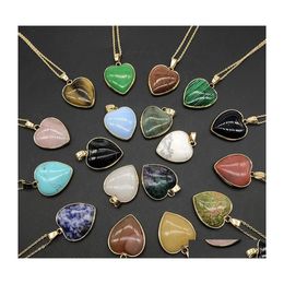 Pendant Necklaces Gold Heart Shape Healing Reiki Stone Women Jade Crystal Semiprecious Agate Necklace Energy Jewellery Drop Delivery Pe Dhoky