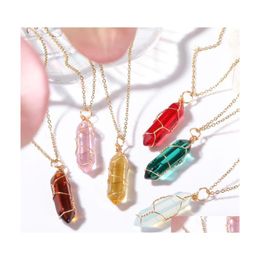 Pendant Necklaces Fashion Colorf Glass Hexagonal Prism Gold Wire Wrap Necklace For Women Jewelry Carshop2006 Drop Delivery Pendants Dhn4M