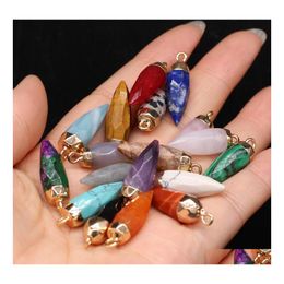 Charms Natural Cone Point Semiprecious Stone Rose Quartz Healing Reiki Crystal Pendant Diy Necklace Earrings Women Fashi Yzediblesho Dhzdr