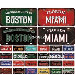 USA East City Metal Tin Sign Boston Miami Licence Plate Sports Tin Sign State Wall Decoration Metal Sign Home Decor Painting Plaques Art Poster Decor SIZE 30X15CM w01