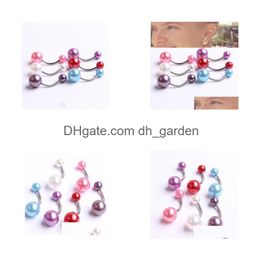 Navel Bell Button Rings Wholesale 100Pcs Chirstmas Steel Bar Mixed Color Belly Ring With Pearl Ball Body Jewelry Pierce Dro Dhgarden Dhcjv