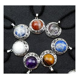 Pendant Necklaces Hollow Metal Reiki Healing Crystal Energy Amethyst Tiger Eye Quartz Stone Rope Chain Sweater Fashion Women Men Jew Dhspe