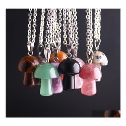 Pendant Necklaces Cute Mushroom Necklace Natural Stone Crystal Quartz Healing Energy For Women Neckale Drop Delivery Jewellery Pendants Dhven