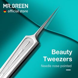 Makeup Tools MRGREEN Ingrown Hair Tweezers Needle Nose Pointed Tips Eyebrows Tweezers For Splinters Blackhead Removal Acne Clip Extractor 230217