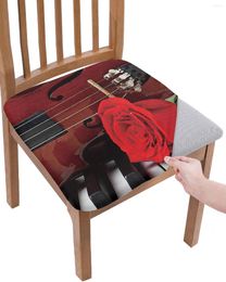 Chair Covers Violin And Red Roses On Piano Seat Cushion Stretch Dining Cover Slipcovers For Home El Banquet Living Room