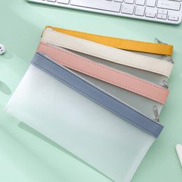 Pencil Bags Simple INS Style Color Tag Bag Translucent TPU Waterproof Pens Case Storage Pouch Stationery School Travel Wallet F913