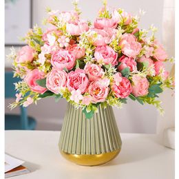 Decorative Flowers Beautiful Artificial Silk Bouquet Autumn High Quality Rose Peony Room Garden Table Wedding Family Decoration