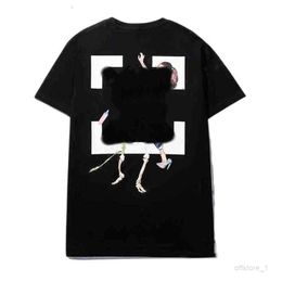 V75w Off Men's T-shirts Offs Summer Fashion White and Girls Dancing Oil Painting Short Sleeve Unisex T-shirt Printed Letter the Back Print