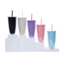24oz beaker plastic Straw Cup milk Tea Cup large capacity drinking cup heat preservation and cold portable double-layer cup with Lid and Straw Coffee Mug Travel Cups