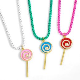 Pendant Necklaces Copper Chain CZ Lollipop Necklace Crystal Colourful For Women Cute Girls Jewellery Gift Nkev99Pendant Morr22