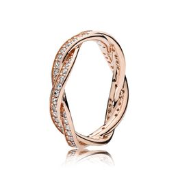 18K Rose Gold Twisted Lines Ring for Pandora 925 Sterling Silver Wedding designer Jewellery For Women Sparkling CZ Diamond Girlfriend Gift Rings with Original Box