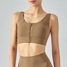 Yoga Fitness Underwear Zipper Bra Naked Lycra Front Zipper Bra Vest Shockproof High Strength Sports Underwear Women With Chest Pad