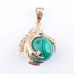 Pendant Necklaces RONGZUAN Malachite Gem Stone Round Ball Bead Dragon Claw Crystal Reiki Chakra Pendulum Necklace 18" Chain Jewellery