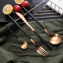 Dinnerware Sets 24PCS KuBac HoMmi 18/10 Stainless Rose Gold Black Cutlery Set White Matte Service For 6 Drop