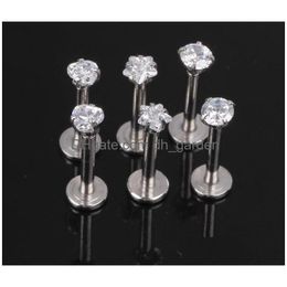 Labret Lip Piercing Jewellery 1.2X8Xm 16G Sier Internally Threaded Prong Gem Labret Zircon Ring Tragus Earring Drop Delivery B Dhgarden Dh8D6