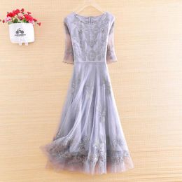 Party Dresses High-end Spring And Summer Embroidery Lace Women Dress Retro Elegant Lady Slim A-line S-XXL