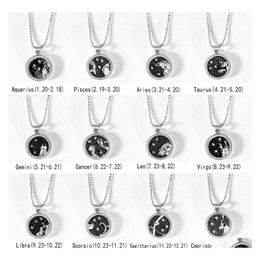 Pendant Necklaces Lover Day Night 12 Constellation Necklace For Women Zodiac Sign Aquarius Leo Libra Aries Wish Card Fashion Jewelry Dhpv4