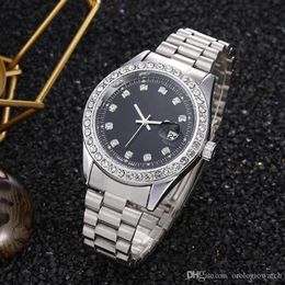 Relogio Masculino Diamond Mens Watch Fashion Black Dial Calendar Золотой браслет складной защел