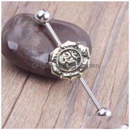 Plugs Tunnels 316L Stainless Steel Lotus Flower Ball Head 38Mm Industrial Barbell Tragus Ear Bar Piercing Body Jewelry Gir Dhgarden Dhcrr