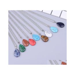 Pendant Necklaces Fashion Women Natural Stone Water Drop Shape Turquoise Opal Druzy Drusy Necklace With 50Cm Stainless Steel Chain D Dhfa0