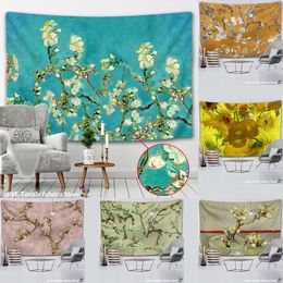 Tapestries Van Gogh Oil Painting Flowers Almond Blossoms Tapestry Headboard Wall Art Bedspread Dorm Tapestry Home Decor Wall hanging