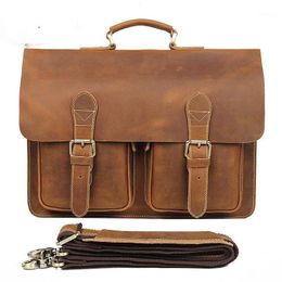 Briefcases Bag Crazy Horse Leather Laptop Hide Maletines Genuine Men Messenger Male Briefcase Hombre Cuero Vintage