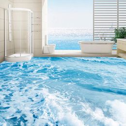 Wallpapers Custom 3D Floor Mural Wallpaper Sea Water Waves Sticker Paintings Wear Non-slip Self-adhesive PVC Waterproof Murals