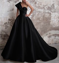 Vestidos De Gala satynowe suknie balowe długie 2023 czarne sukienki wizytowe jedno ramię suknia balowa Abiye Gece Elbisesi