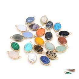 Charms 14X27Mm Oval Shape Natural Stone Rose Quartz Tigers Eye Turquoise Opal Pendant Diy For Druzy Bracelet Necklace Earrings Jewel Dhvwa