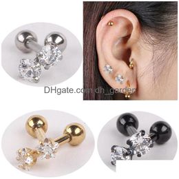 Plugs Tunnels 316L Surgical Steel Clear Gem Labret Lip Ring Ear Earlet Tragus Nail Earrings Stud 16G Cartilage Piercings 3 Dhgarden Dhfo2