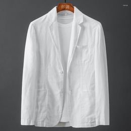 Men's Suits ICOOL White Solid Formal Linen Suit Men Summer Slim Fit Leisure Business Thin Breathable Comfortable Single Coat Jackets