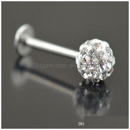 Labret Lip Piercing Jewellery Stud 20Pcs/Lot 6/8/10/12Mm Clear Shamballa Ball Cz Gem Disco Body Ring Labret Bar Drop Delivery Dhgarden Dh5Xq