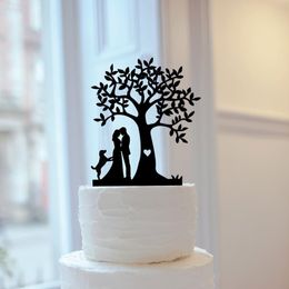 Other Event Party Supplies Custom Dog Or Cat Wedding Cake Topper Tree Bride and Groom Silhouette Wedding Cake Topper Personalised Mr Mrs Party Decor 230217