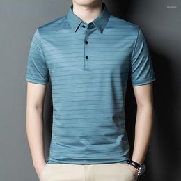 Men's Polos Silk Polo Shirts 2023 Summer Business Casual Shirt For Men Fashion Short Sleeve Camisas De Lq367