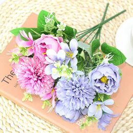 Decorative Flowers 29 Cm 5 Prongs Small Hydrangea Silk Peony Artificial Flower Bouquet Fake Suitable For Family Wedding Decoration I